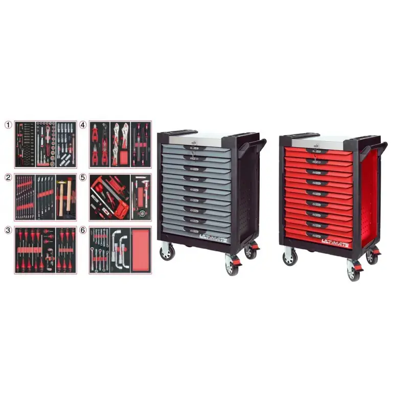 Livraison Express Servante 9 Tiroirs ULTIMATE + Composition 202 outils KS TOOLS