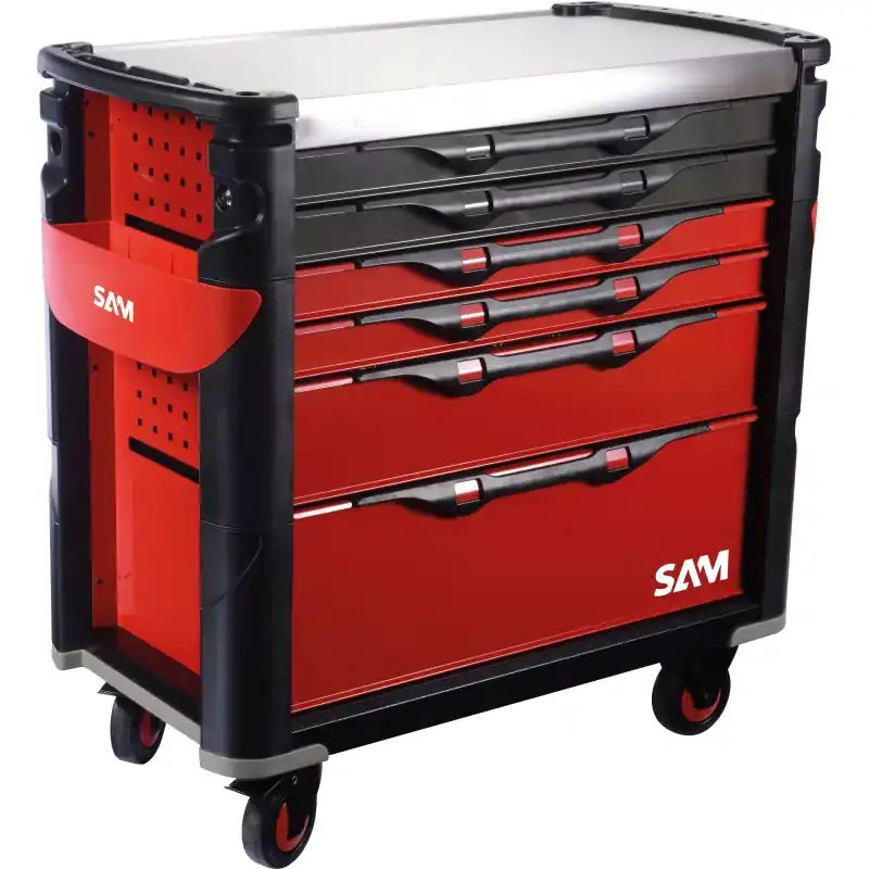 Servante 41 Xl - 6 Tiroirs - Plateau Inox - Passage De Voie SAM Outillage - 416-AXL-PV Produit De Marque