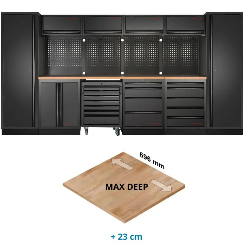 Mobilier d‘Atelier 6 Éléments avec Servante Max Deep MOBILIO EX BLK Kraftwerk - 3964K-BLK-017-EX Livraison Express