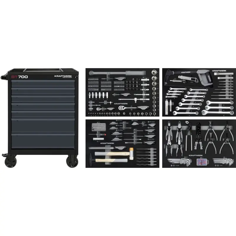 Servante d‘atelier noire 7 tiroirs BT700 avec 337 outils KRAFTWERK – 102.117.109 Commander Vite