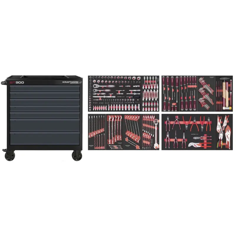 Servante d‘atelier noire BT900 7 tiroirs 272 pcs KRAFTWERK - 102.217.203 Commande En Gros