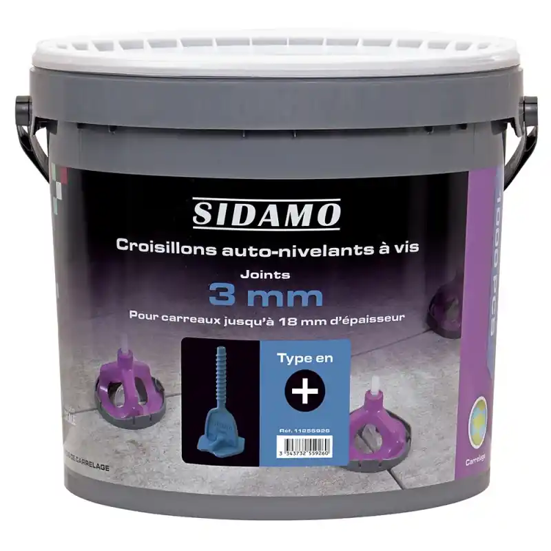 Seau de 1000 Croisillons Auto-Nivelants en + à Vis - Joint 3mm SIDAMO - 11255926 Haute Qualité