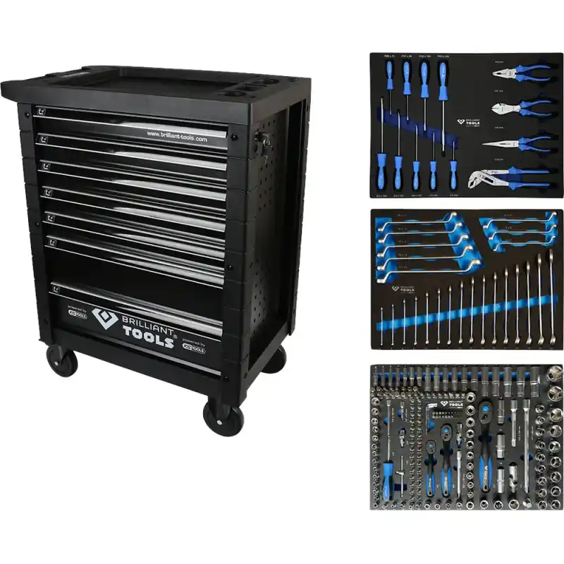 Achat Immédiat Servante d‘atelier 7 tiroirs équipée de 207 outils BRILLIANT TOOLS - BT153207