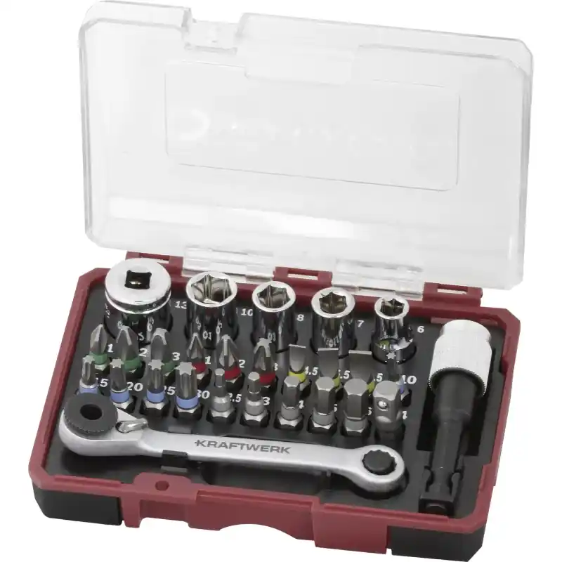 Boîte d’embouts avec mini clé à cliquet 1/4&Prime; 27pcs KRAFTWERK – 306.378.008 Nouvel Arrivage