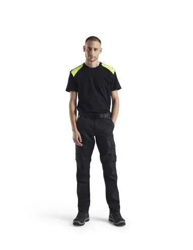 Pantalon industrie stretch 2D Noir/Jaune fluo 144418329933 - Blaklader Commander Maintenant