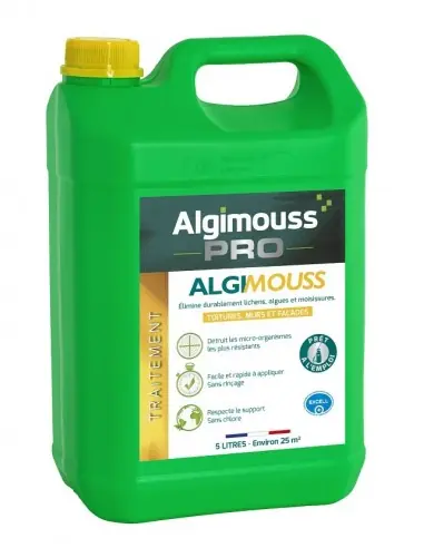 Traitement Toiture Mur et Façade ALGIMOUSS (Bidon 5 litres) 001003 – Algimouss Dernier Modèle