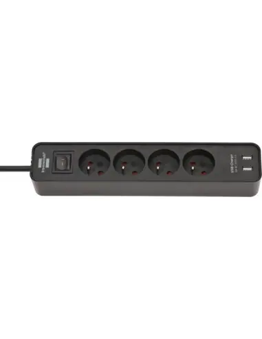 Commander Vite Multiprise Ecolor 4 prises avec interrupteur et 2 ports USB, noire/noire, 1,5m H05VV-F 3G1,0 1153241006 - Brennenstuhl