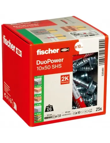 Cheville bi-matière DuoPower 10x50 S avec vis (x25) 535461 - Fischer Meilleure Vente
