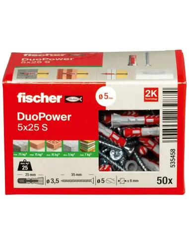 Prix Promo Cheville bi-matière DuoPower 5x25 S avec vis (x50) 535458 - Fischer