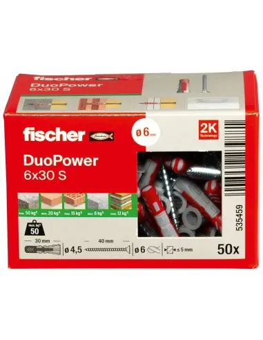 Promotion Cheville bi-matière DuoPower 6x30 S avec vis (x50) 535459 - Fischer