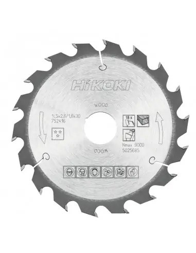 Bon Plan Lame de scie TCT bois 165×30/20 Z18 dents alternées 752416 – Hikoki