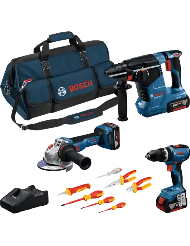 Pack 3 outils GSB 18V-65 + GWS 18V-11 + GBH 18V-24 C + Outils VDE + 3 batteries GBA 5Ah 0615A5007H - Bosch Expédition Rapide
