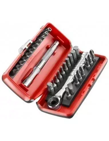 Prix Bas Coffret 1/4" 31 pièces en dimensions métriques avec cliquet porte-embouts - R.PEJ31 - Facom