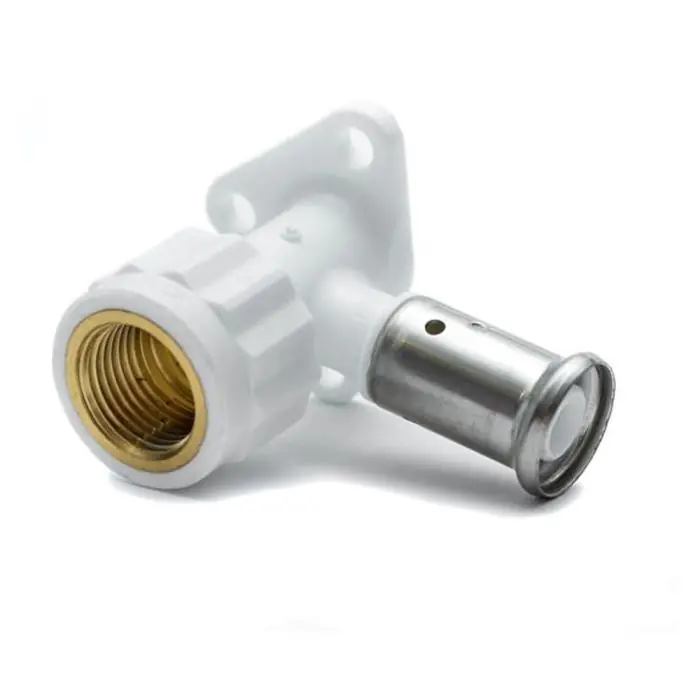 Authentique Coude Applique multicouche PVDF blanc à sertir Ø16x2,0 - Femelle 1/2‘‘ (15/21) - Henco