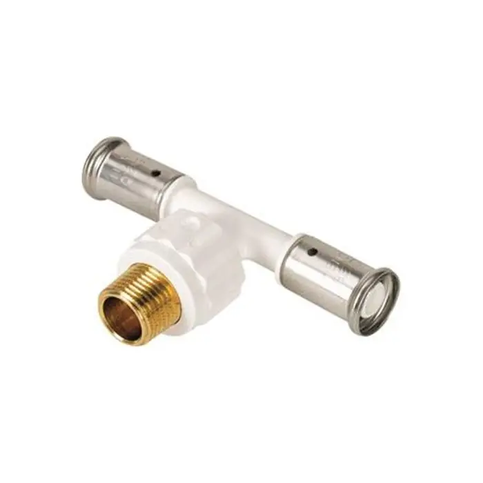 Té multicouche PVDF blanc à sertir Ø20x2,0 - Mâle 1/2" (15/21) - Ø20x2,0 - HENCO Prix Promo
