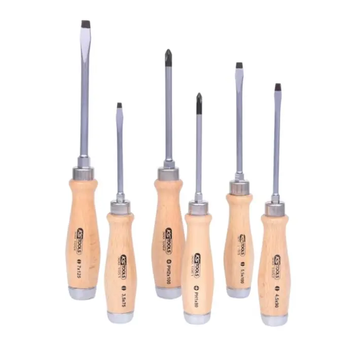Jeu de 6 Tournevis ERGOTORQUE en bois max à lame traversante - KS TOOLS Usine Directe