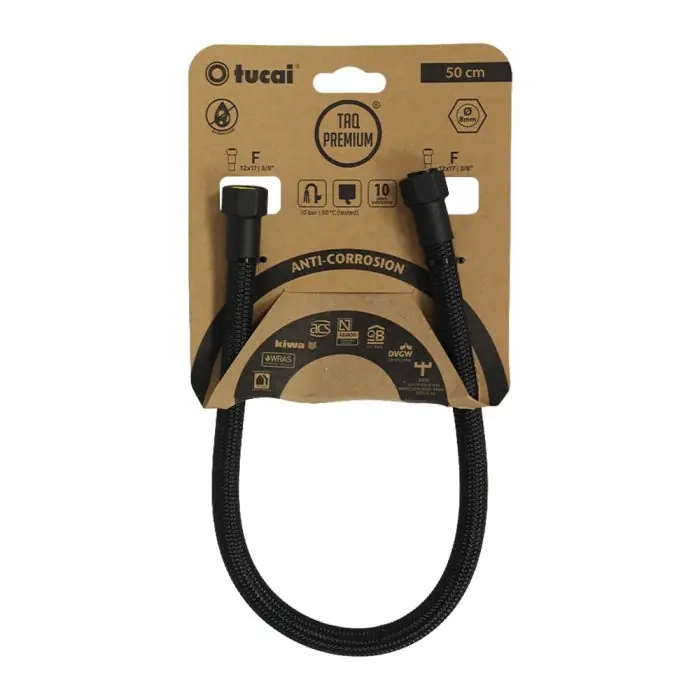 Flexible sanitaire NOIR POLYMÈRE Øintér.8mm - Femelle 3/8" - Femelle 3/8" NOIR MAT - 500mm - TAQ PREMIUM - Tucai Nouvel Arrivage