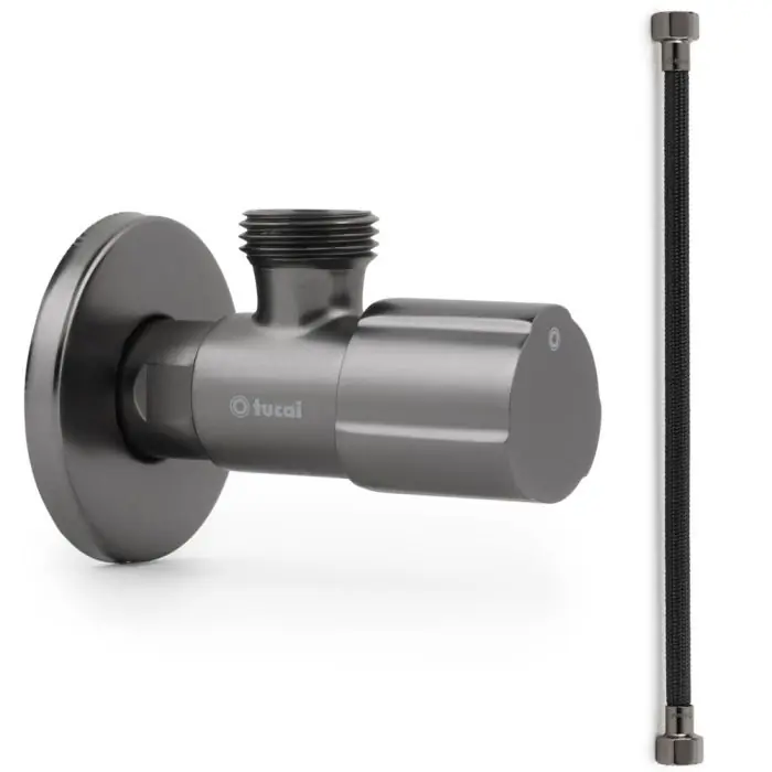 Acheter Direct Robinet ACS NOIR ACIER – M 1/2&Prime;/M 3/8&Prime; + Flexible 500mm NOIR POLYMÈRE Øintér.8mm- F/F 3/8&Prime; – Tucai