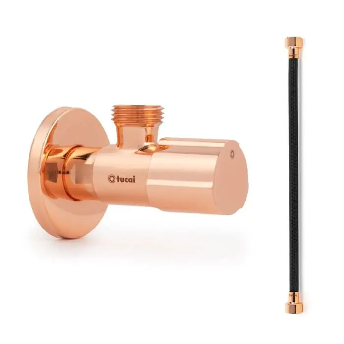 Robinet ACS OR ROSE – M 1/2&Prime;/M 3/8&Prime; + Flexible 400mm NOIR POLYMÈRE Øintér.8mm- F/F 3/8&Prime; – Tucai Offre Spéciale