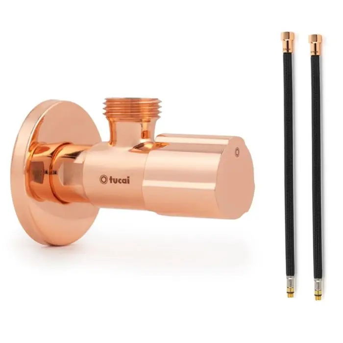 Robinet ACS OR ROSE – M 1/2&Prime;/M 1/2&Prime; + 2 Flexibles 500mm NOIR POLYMÈRE Øintér.8mm – F 1/2&Prime; M10X1 – Tucai Offre Exclusive