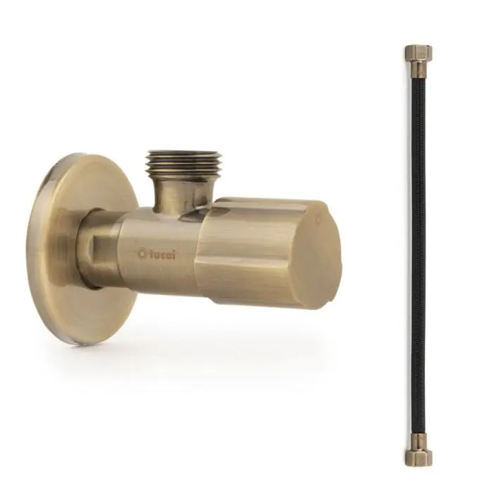 Usine Directe Robinet ACS VIEUX BRONZE – M 1/2&Prime;/M 3/8&Prime; + Flexible 300mm NOIR POLYMÈRE Øintér.8mm- F/F 3/8&Prime; – Tucai