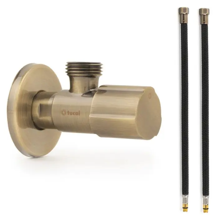 Robinet ACS VIEUX BRONZE – M 1/2&Prime;/M 1/2&Prime; + 2 Flexibles 500mm NOIR POLYMÈRE Øintér.8mm – F 1/2&Prime; M10X1 – Tucai Populaire