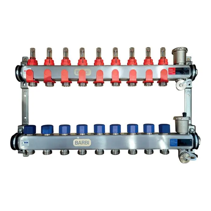 Dernier Modèle Collecteur inox PCBT 1&Prime; pré-assemblé – 9 départs mâle 3/4EK – Blansol