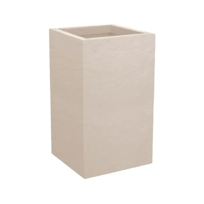 Pot Carré haut VOLCANIA UP décor pierre – 29,5 x 29,5 x 49,5 cm – 36 L – Beige calcaire – EDA Populaire