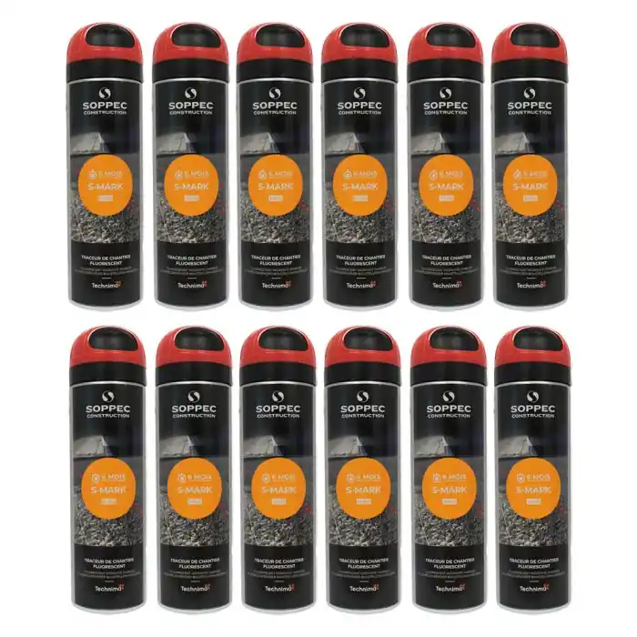 Lot de 12 Bombes à tracer chantiers TP Fluo S MARK – Rouge 500ml Bon Marché