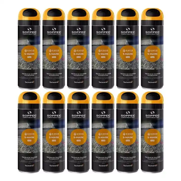 Nouveauté Lot de 12 Bombes à tracer chantiers TP Fluo S MARK – Orange 500ml
