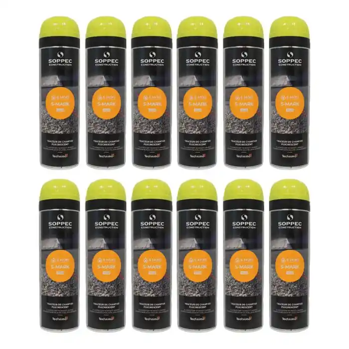 Marque Lot de 12 Bombes à tracer chantiers TP Fluo S MARK – Jaune 500ml