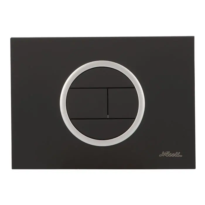 Acheter En Ligne Plaque de déclenchement design EVO – bouton rectangulaire – double débit – Noir satiné, bague satinée – Nicoll