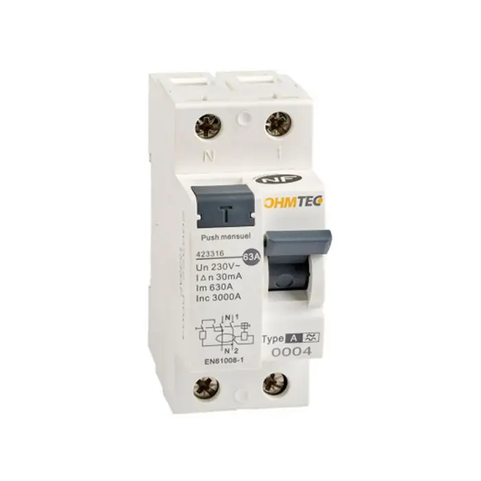 Vente Directe Interrupteur différentiel NF – 1P+N 3kA, 63A type A – OHMTEC – IICSEN