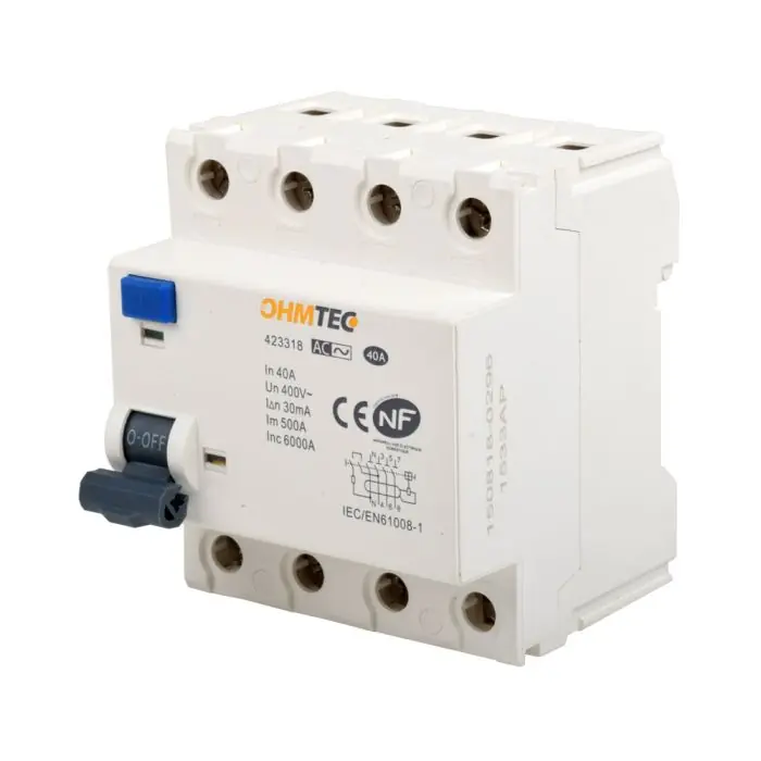 Interrupteur différentiel NF - 3P+N 6kA, 40A type AC - OHMTEC - IICSEN Prix Choc