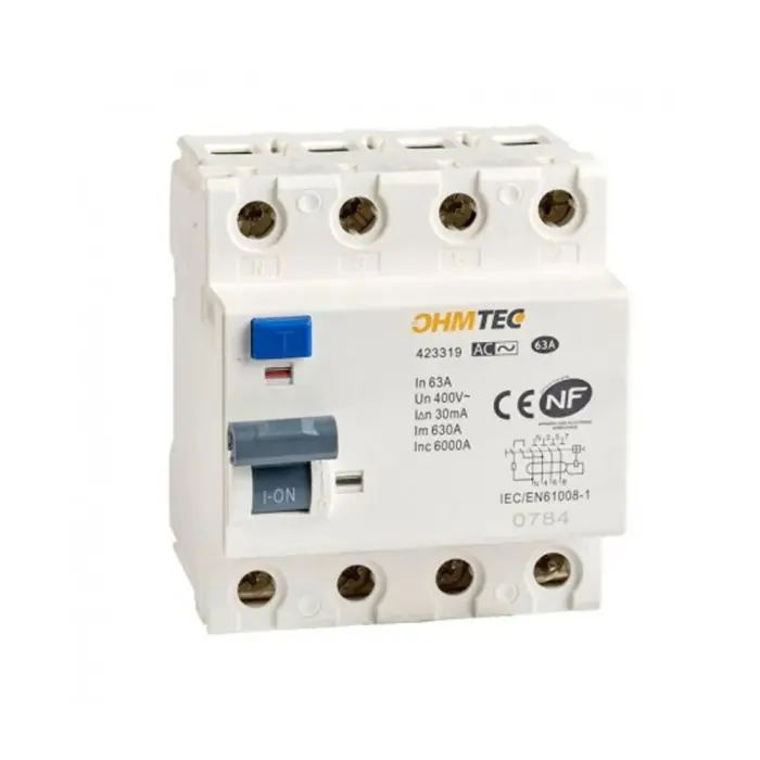 Interrupteur différentiel NF - 3P+N 6kA 63A type AC - OHMTEC - IICSEN Authentique