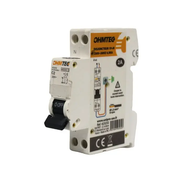 Disjoncteur à vis NF - 1P+N 2A 4.5kA/6kA Courbe C - OHMTEC - IICSEN Achetez Aujourd'hui