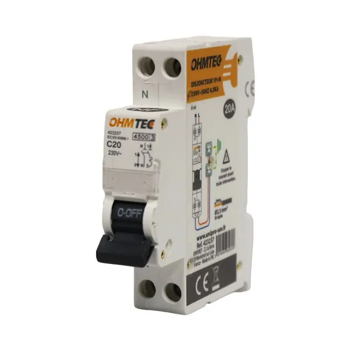 Disjoncteur à vis NF - 1P+N 20A 4.5kA/6kA Courbe C - OHMTEC - IICSEN Usine Directe