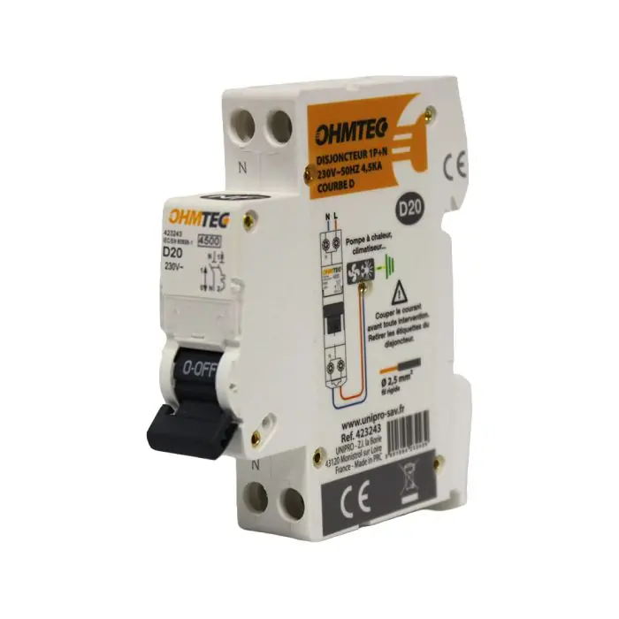 Disjoncteur à vis NF - 1P+N 20A 4.5kA/6kA Courbe D - OHMTEC - IICSEN Offre Spéciale