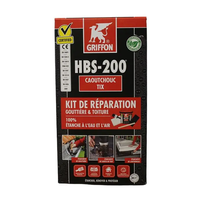 Kit Réparation Gouttière & Toiture HBS-200 + géotextile + pinceau + fibre abrasive + mélangeur - Griffon France Vente Directe