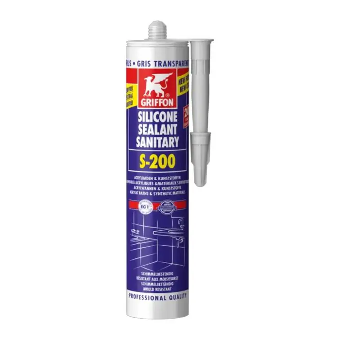 Dernier Modèle S-200 Mastic silicone sanitaire gris transparent pour matières en acrylique 300ml - Griffon France
