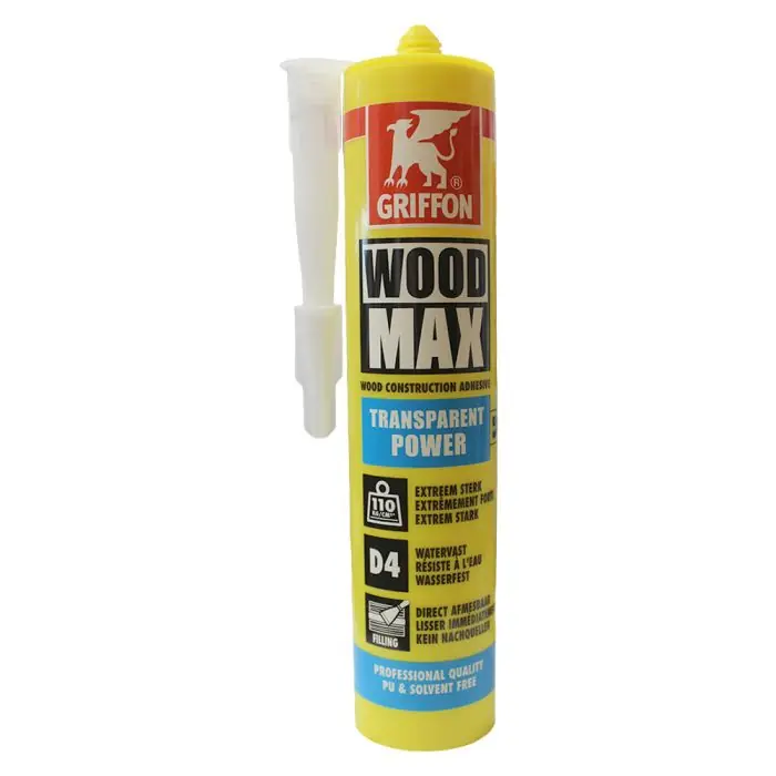 Colle construction bois Wood Max POWER Translucide cartouche 320gr sans solvant sans PU - Griffon France Solde