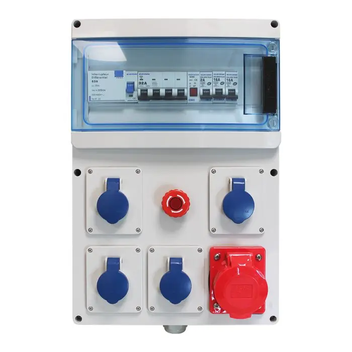 Acheter En Ligne Coffret de chantier triphasé 4 prises IP44 2P+T, 230V, 16A + 1 prise IEC 3P+N+T, 400V, 16A - Eur‘Ohm