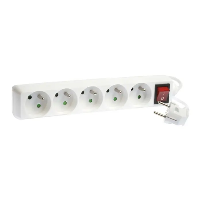 Bloc de 5 prises 2P+T avec interrupteur - câble 3G1,5 mm² - 4 m - blanc - Eur‘Ohm Meilleur Prix