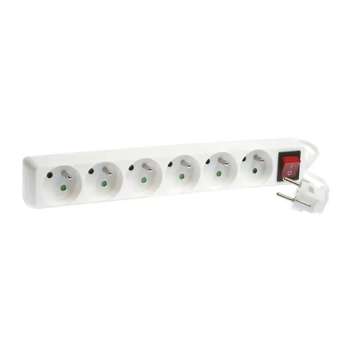 Must-Have Bloc de 6 prises 2P+T avec interrupteur - câble 3G1 mm² - 1 m - blanc - Eur‘Ohm