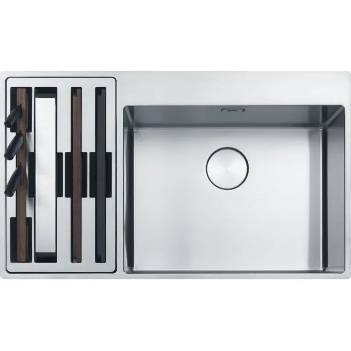 Livraison Express Cuve Box Center BWX 220-54-27 Inox - 860 x 510 mm - accessoires à gauche - sous-meuble 90 cm - vidage automatique - Franke