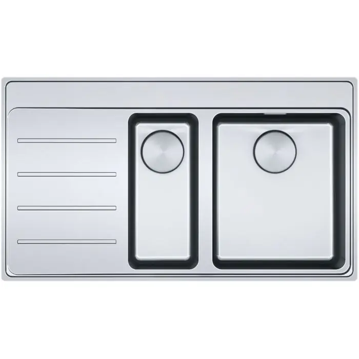 Prix Cassé Évier Mythos MYX 211-86 inox - 860 x 520 x 200 mm égouttoir à gauche - sous-meuble 60 cm - vidage automatique - Franke