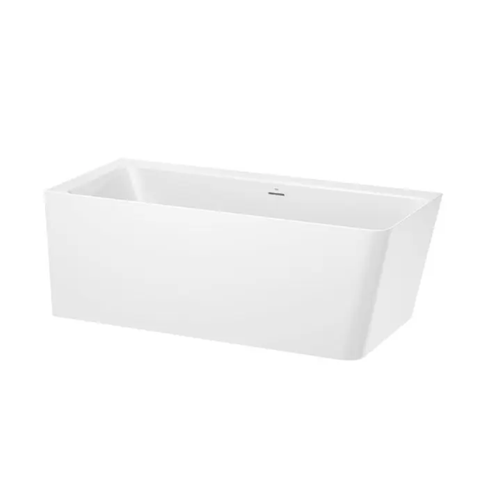 Baignoire en îlot d‘angle asymétrique ONA Biplace 260L en Stonex, Angle gauche avec vidage et siphon Dernière Chance