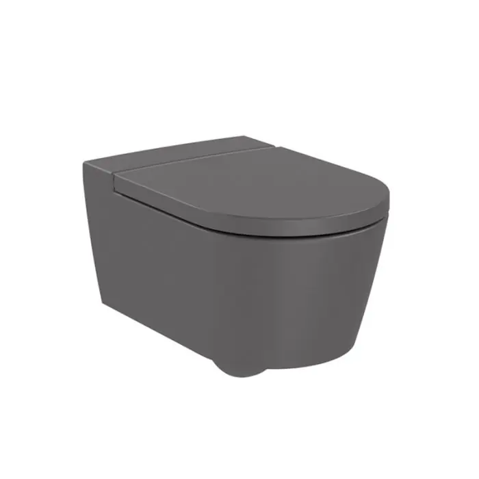 Pack Cuvette suspendue Rimless (sans bride) "Inspira Round" avec abattant frein de chute, déclipsable - Onyx Haute Qualité