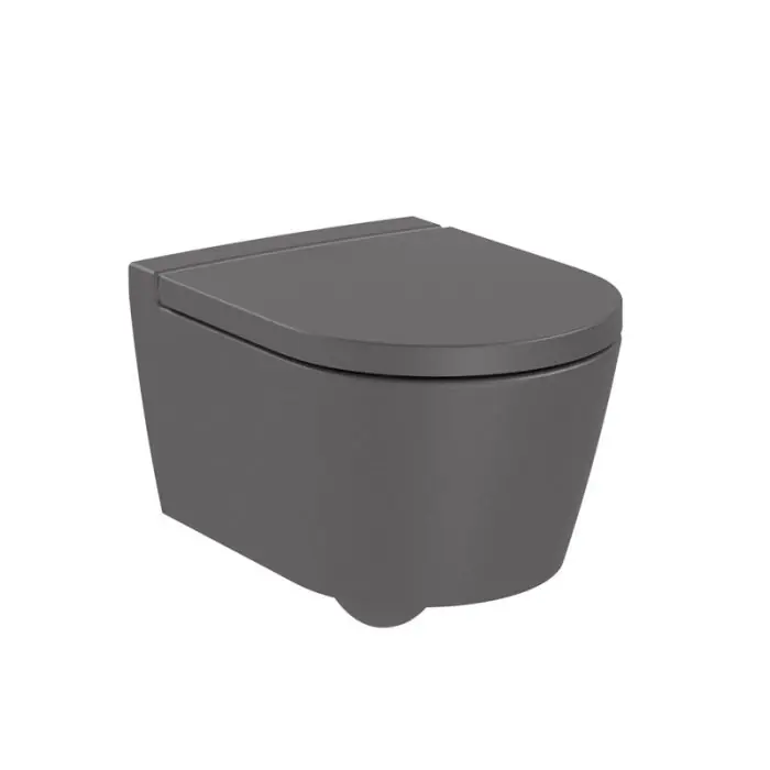 Expédition Rapide Pack Cuvette compacte suspendue Rimless (sans bride) "Inspira Round" avec abattant frein de chute, déclipsable - Onyx