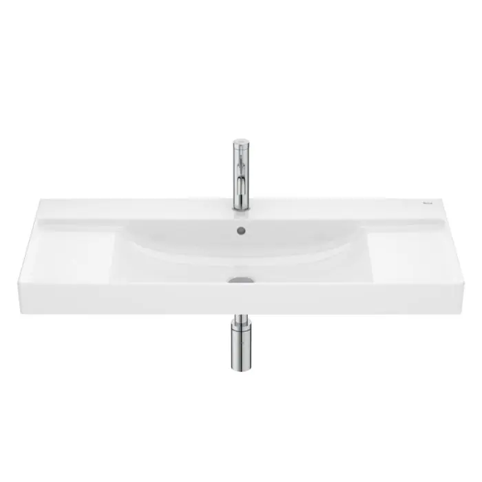 Certifié Lavabo mural Ona en Fineceramic centré avec jeu de fixations, 1000x460 mm, blanc brillant